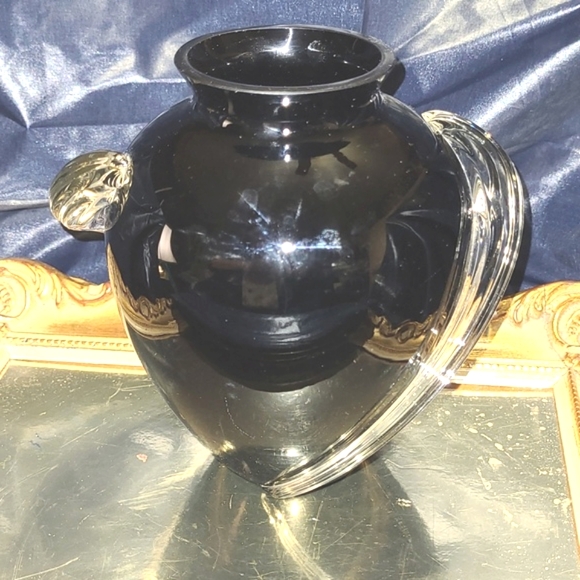 Two's Company Accents Art Deco Black Hand Blown Vase By Twos Co
